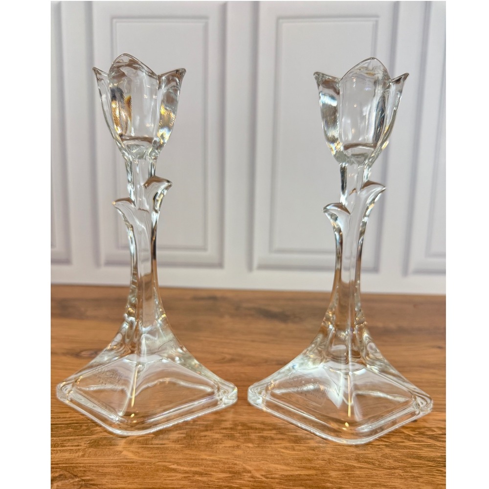 Vintage Pair Crystal‎ Tulip 8" Candlesticks Grandmacore Spring Decor Toscany